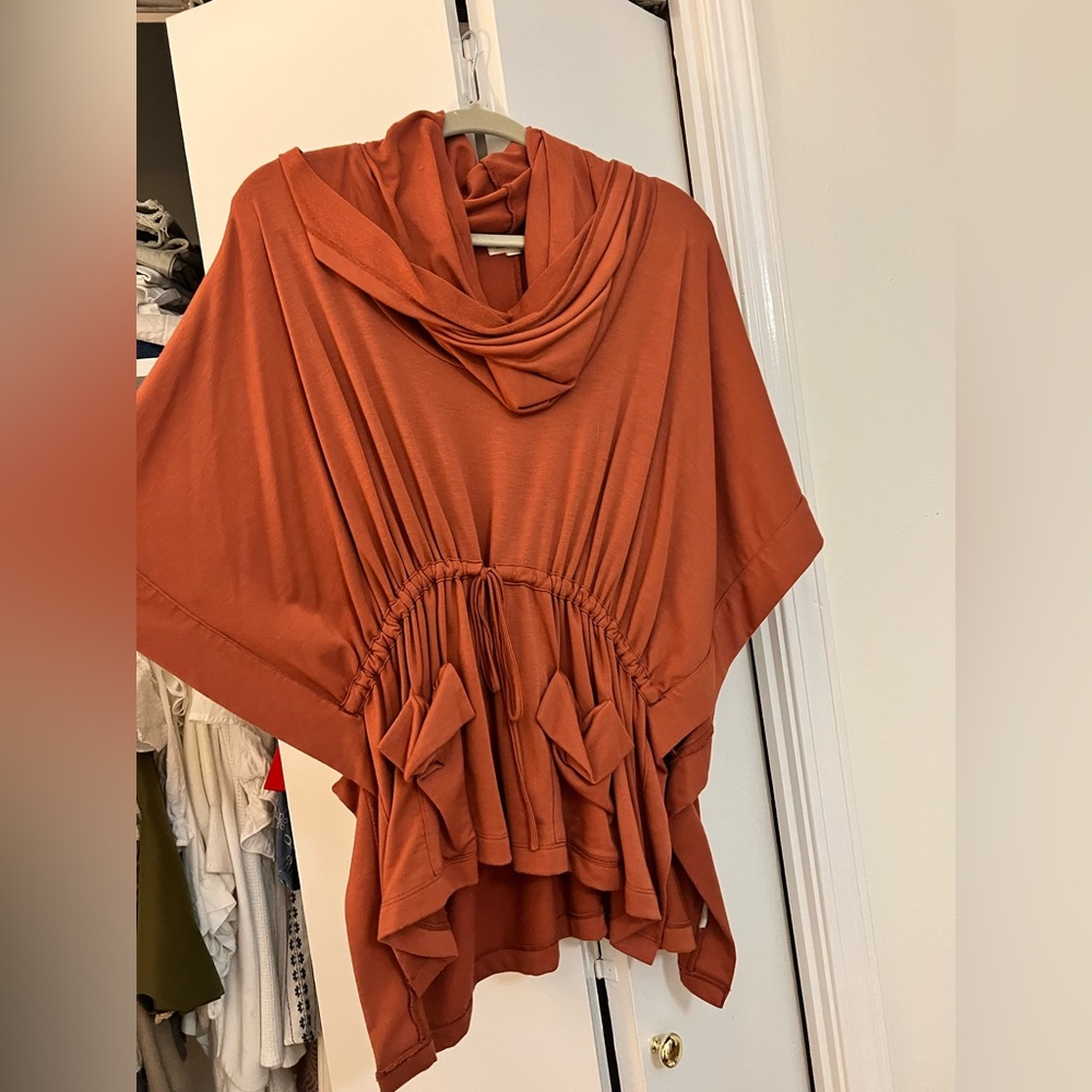 Orange cowl neck poncho